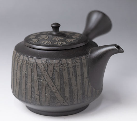 Kokudei Bamboo Engraved Teapot by Shunen II - Back View | Coffee and Tea Gifts