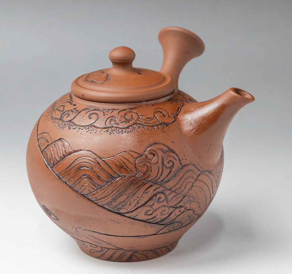 Whale Engraved Shudei Teapot by Konishi Yohei & Yukari - Close Up | Coffee and Tea Gifts