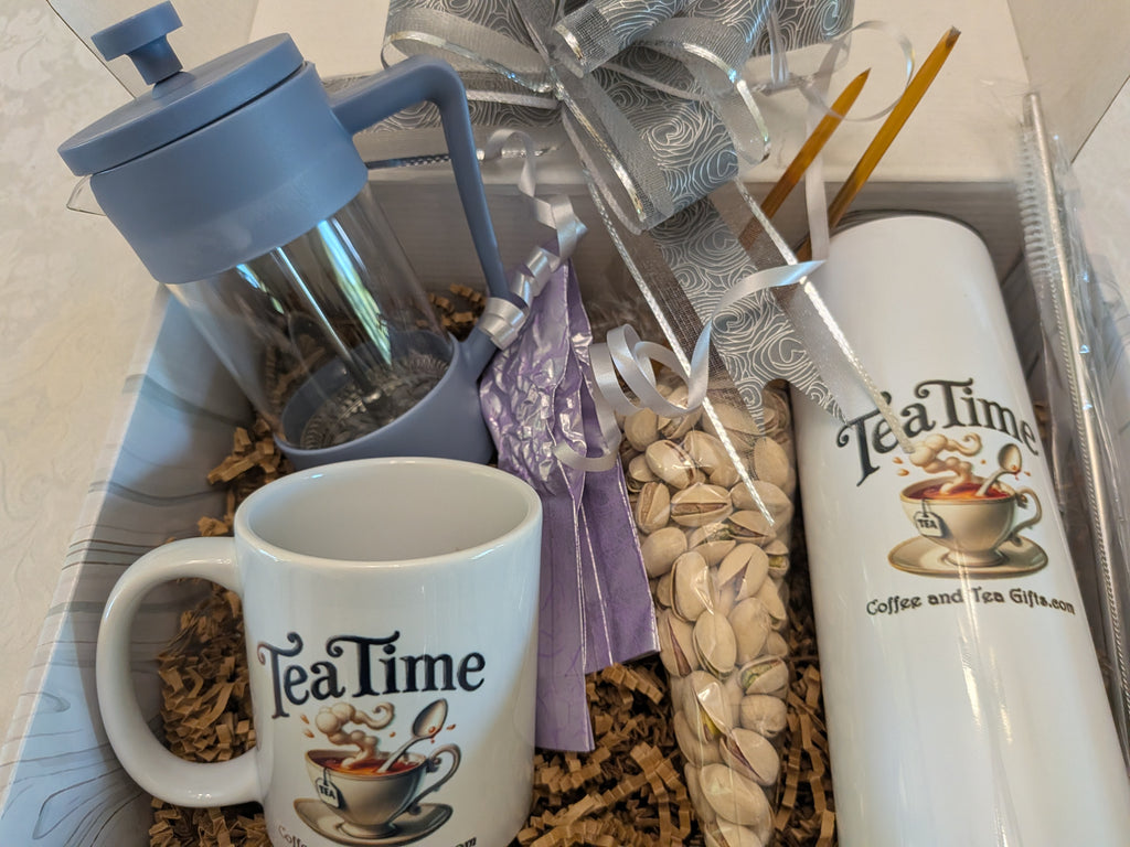 Tea Time Brewer, Tumbler & Mug Gift Set with Oolong Tea & Pistachios