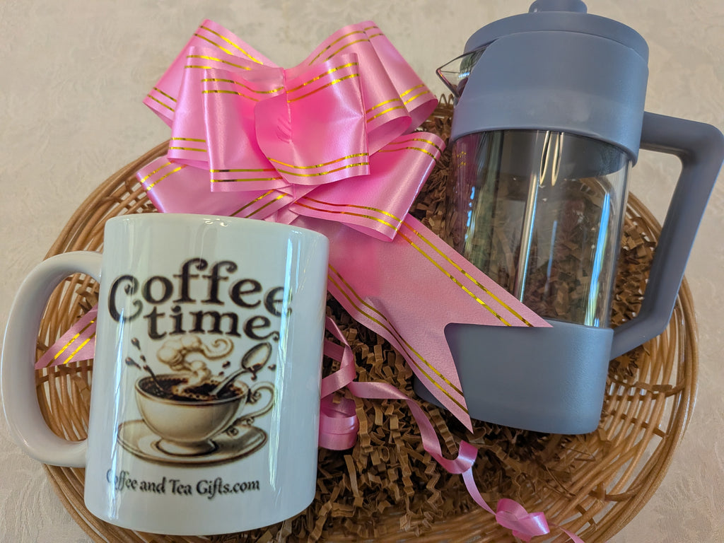 Individual Coffee Time Brewer & Mug Gift Basket — Single Serve Gift