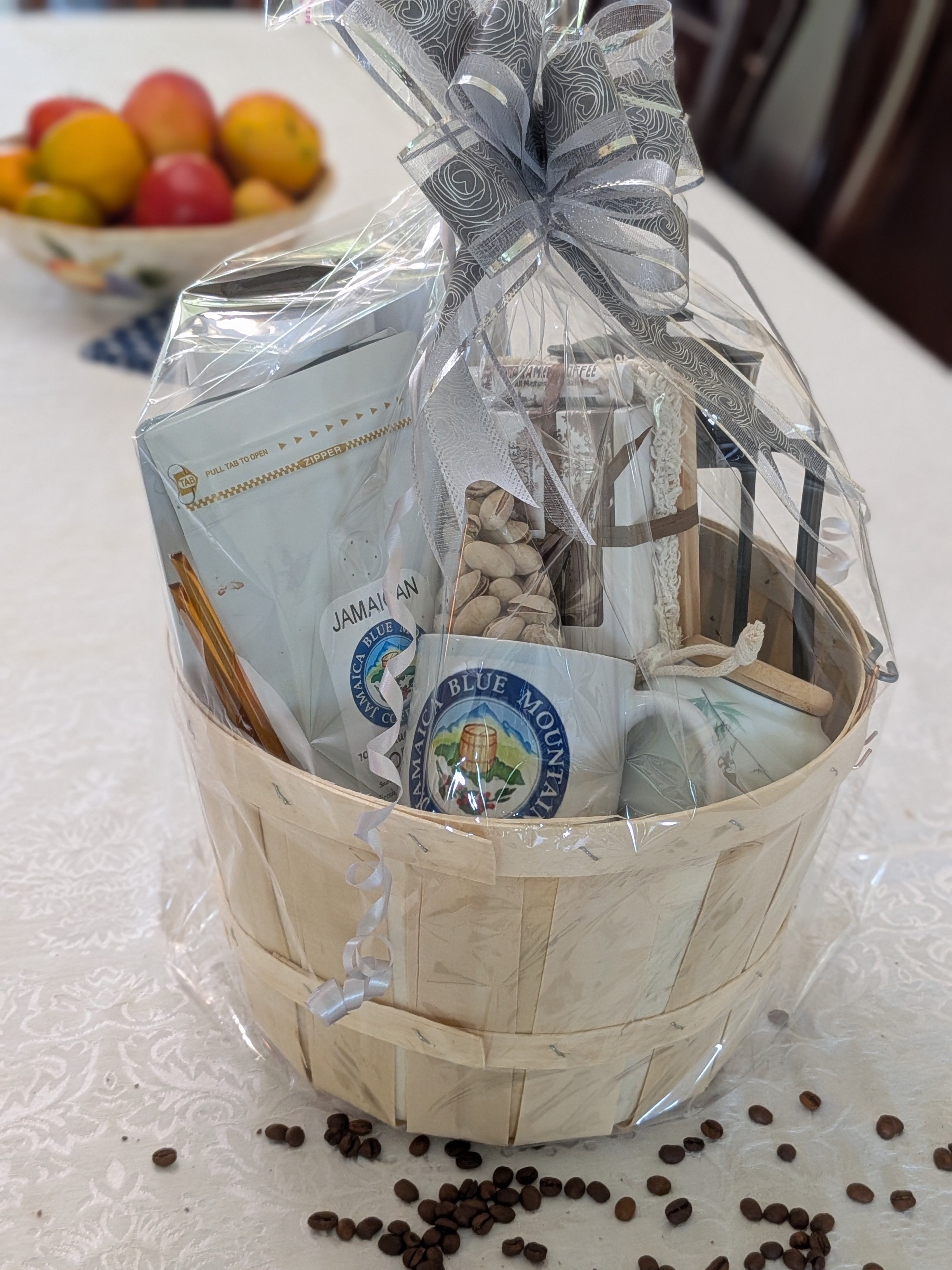 Premium Jamaican Blue Mountain Coffee Gift Basket — Brewer, Mug & Soap Set