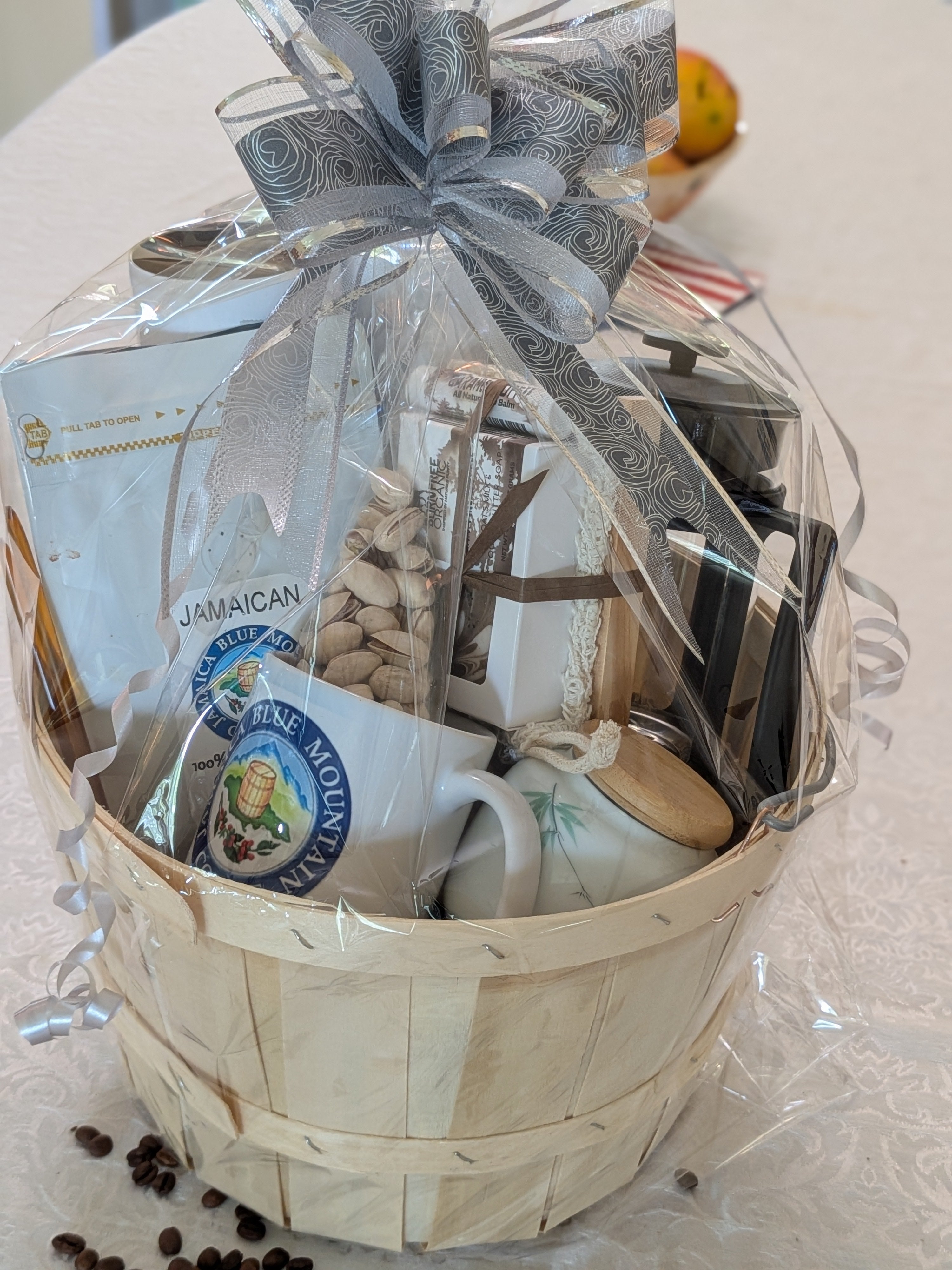 Premium Jamaican Blue Mountain Coffee Gift Basket — Brewer, Mug & Soap Set