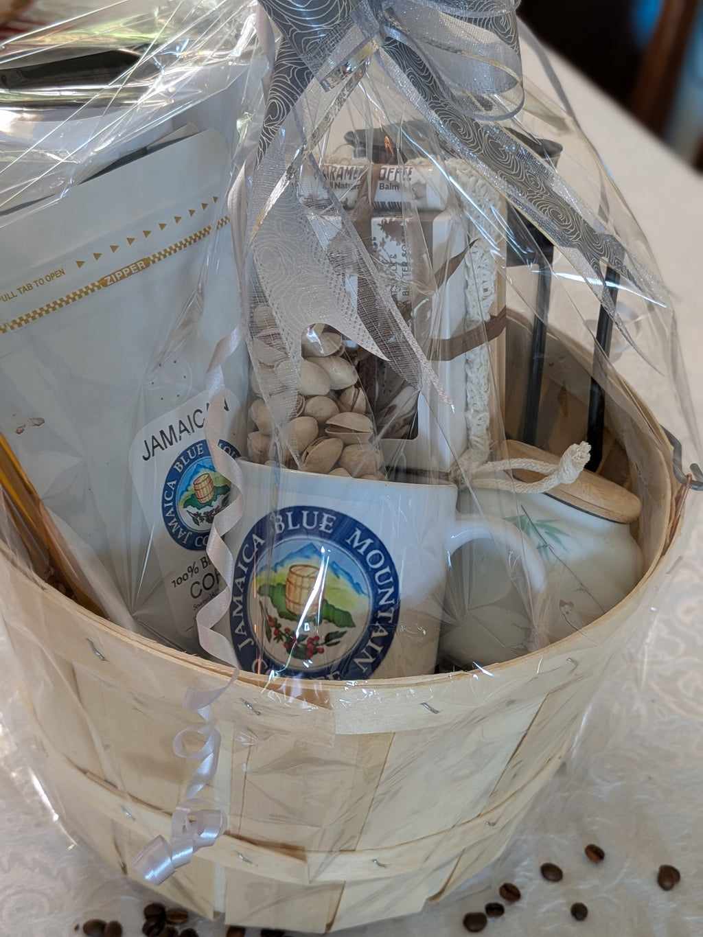 Premium Jamaican Blue Mountain Coffee Gift Basket — Brewer, Mug & Soap Set
