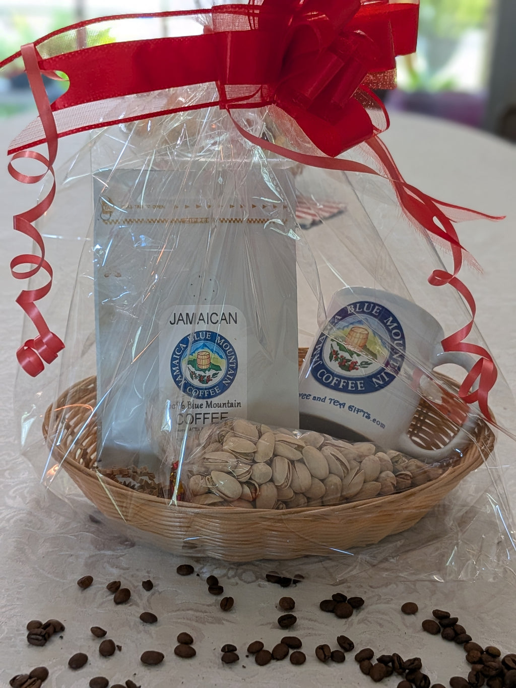 Jamaican Blue Mountain Coffee Gift Basket — Coffee, Matching Mug & Pistachios