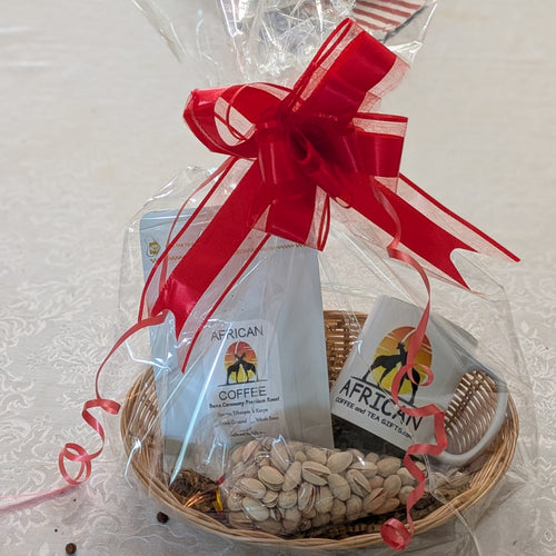 African Buna Ceremony Coffee Gift Basket — Traditional Coffee, Mug & Pistachios