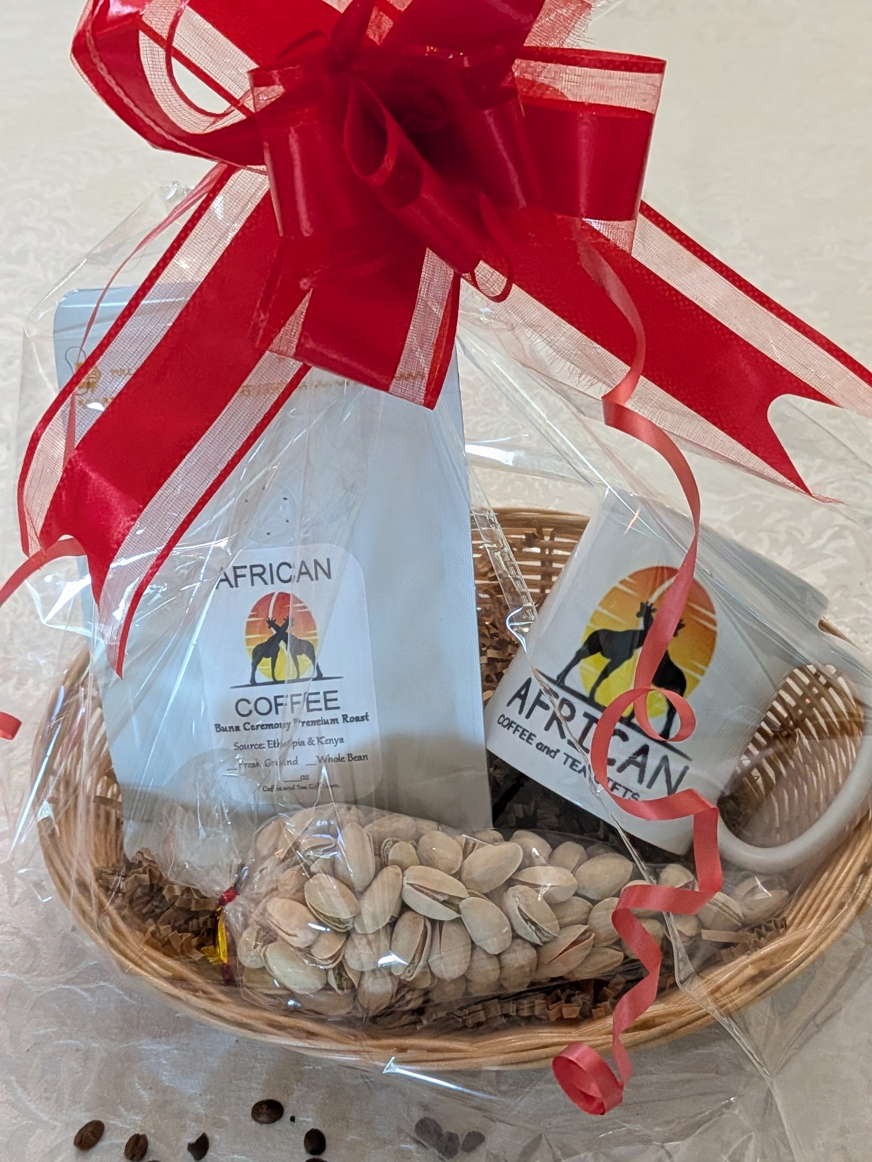 African Buna Ceremony Coffee Gift Basket — Traditional Coffee, Mug & Pistachios