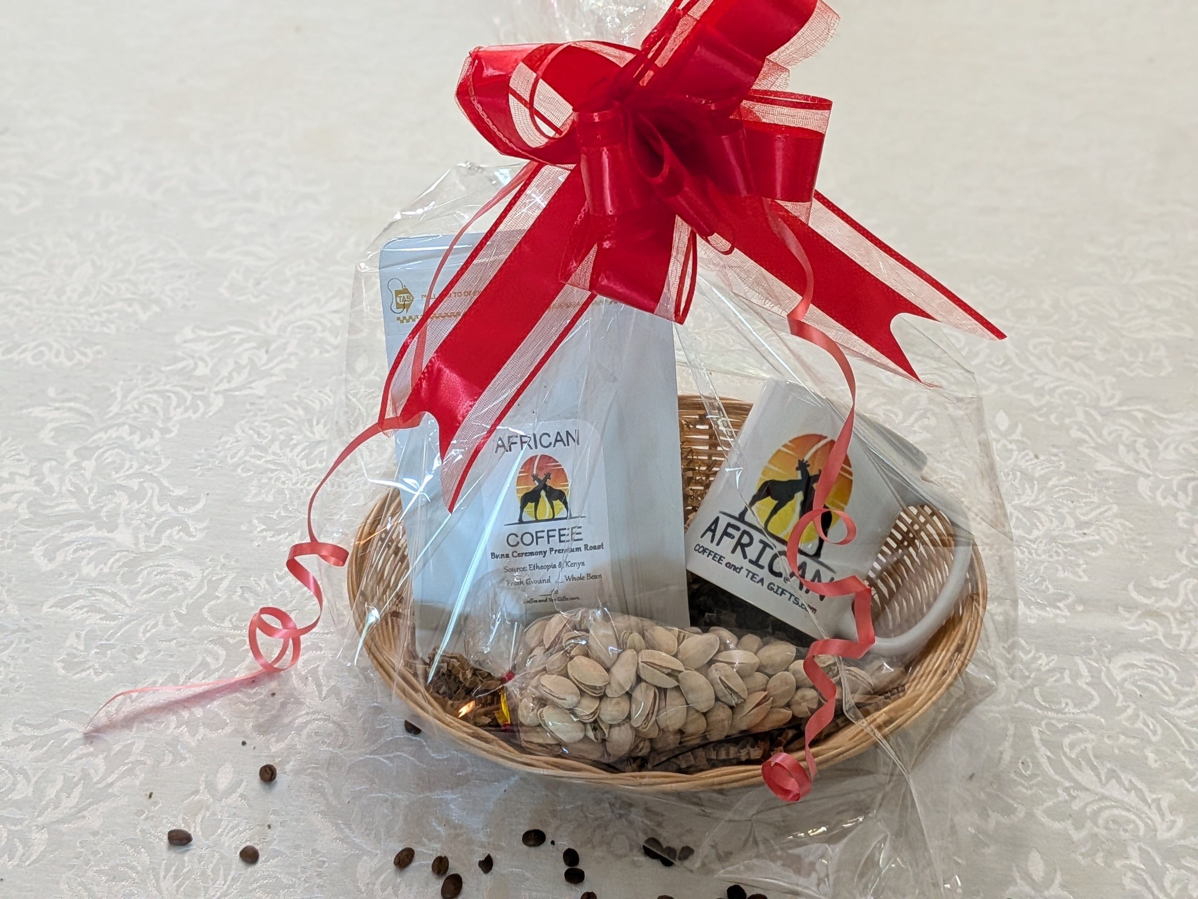 African Buna Ceremony Coffee Gift Basket — Traditional Coffee, Mug & Pistachios
