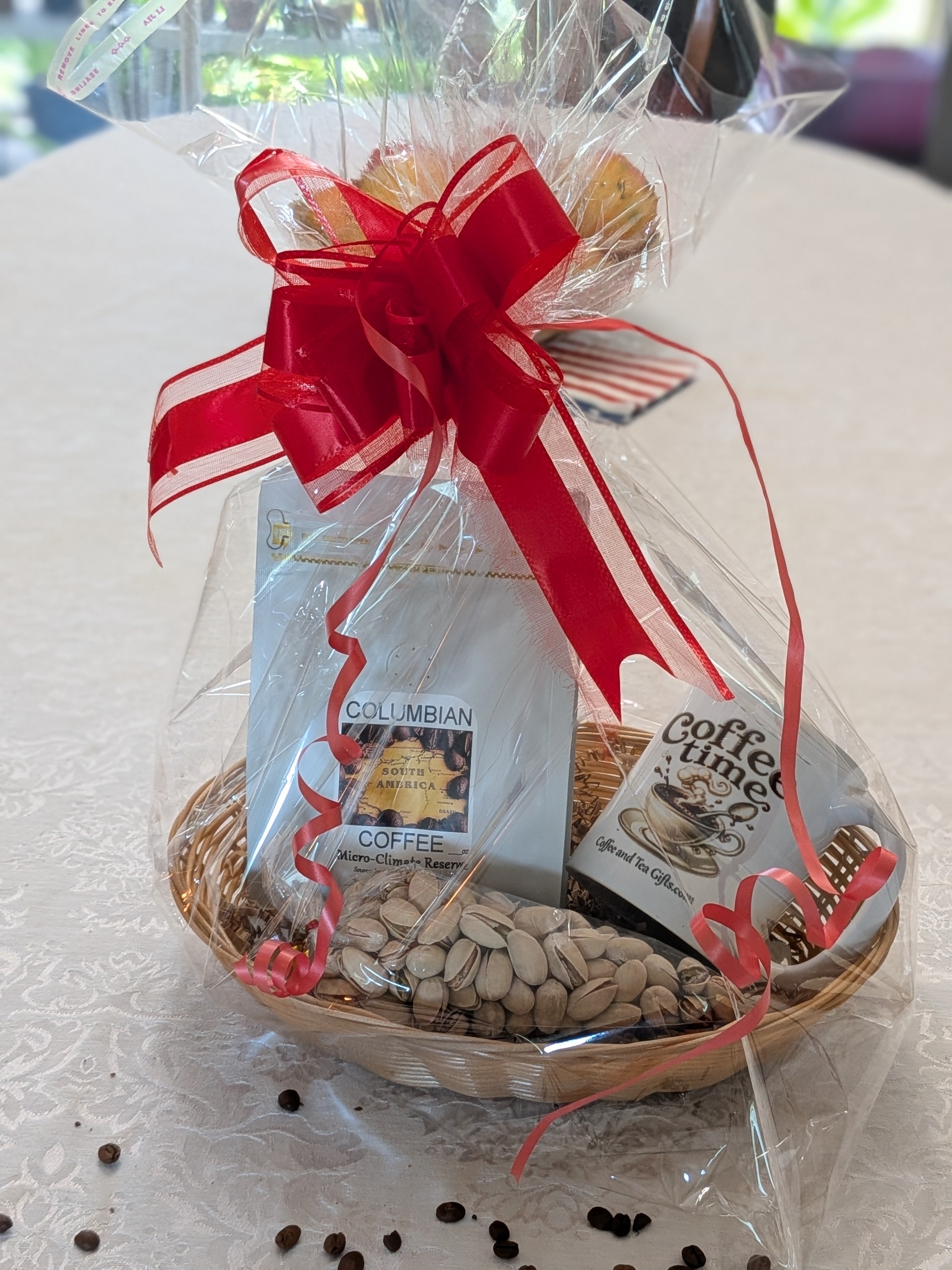 Colombian Micro-Climate Reserve Coffee Gift Basket — Coffee Time Mug & Pistachios