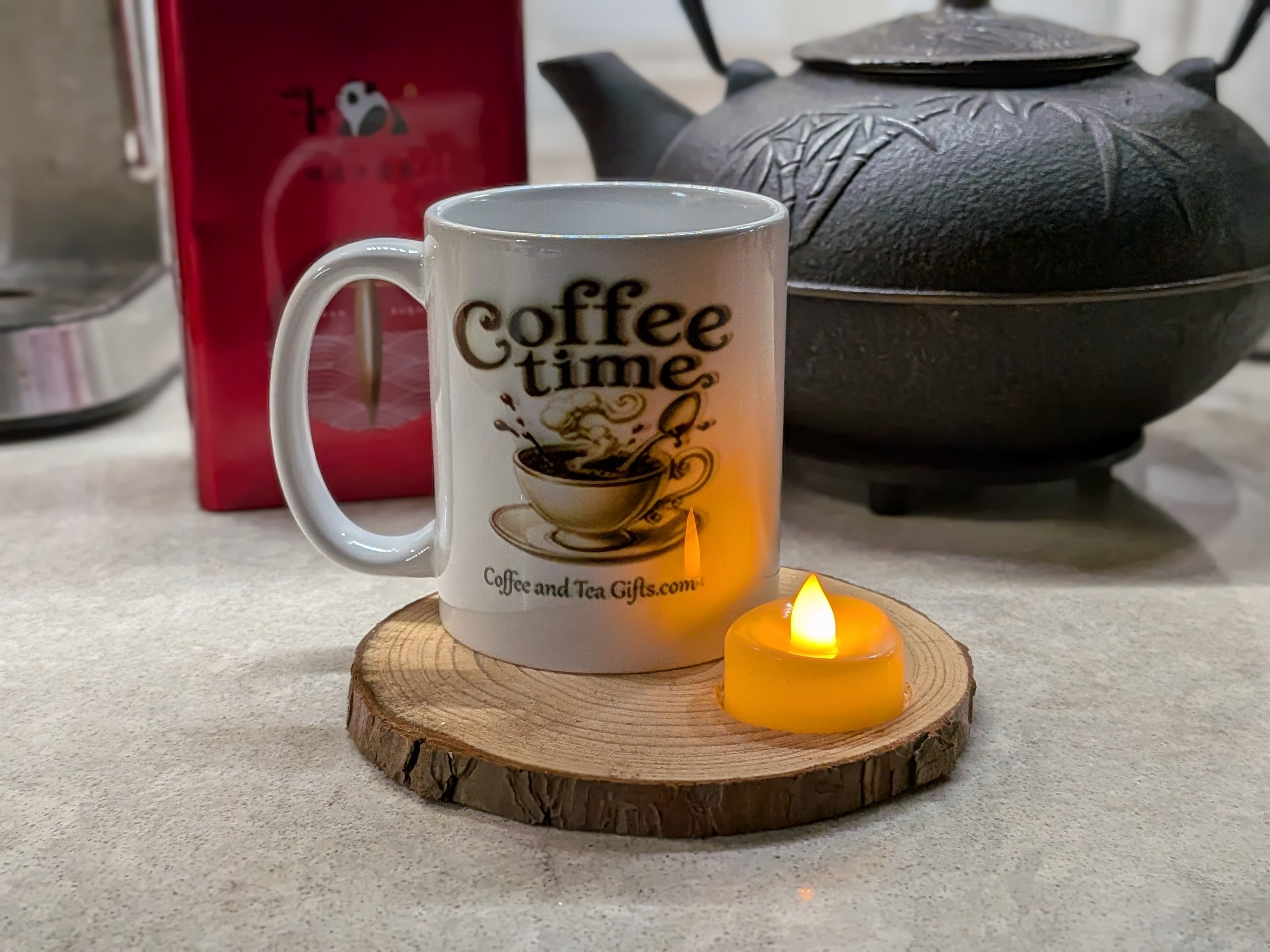 Coffee Time Mug & Cedarwood Lighted Coaster Gift Set