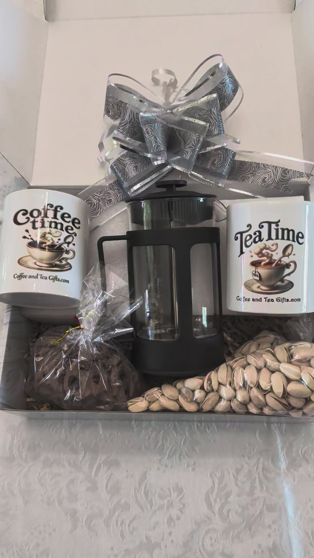 Large Coffee & Tea Brewer, Mugs & Snacks Gift Box — Deluxe Set