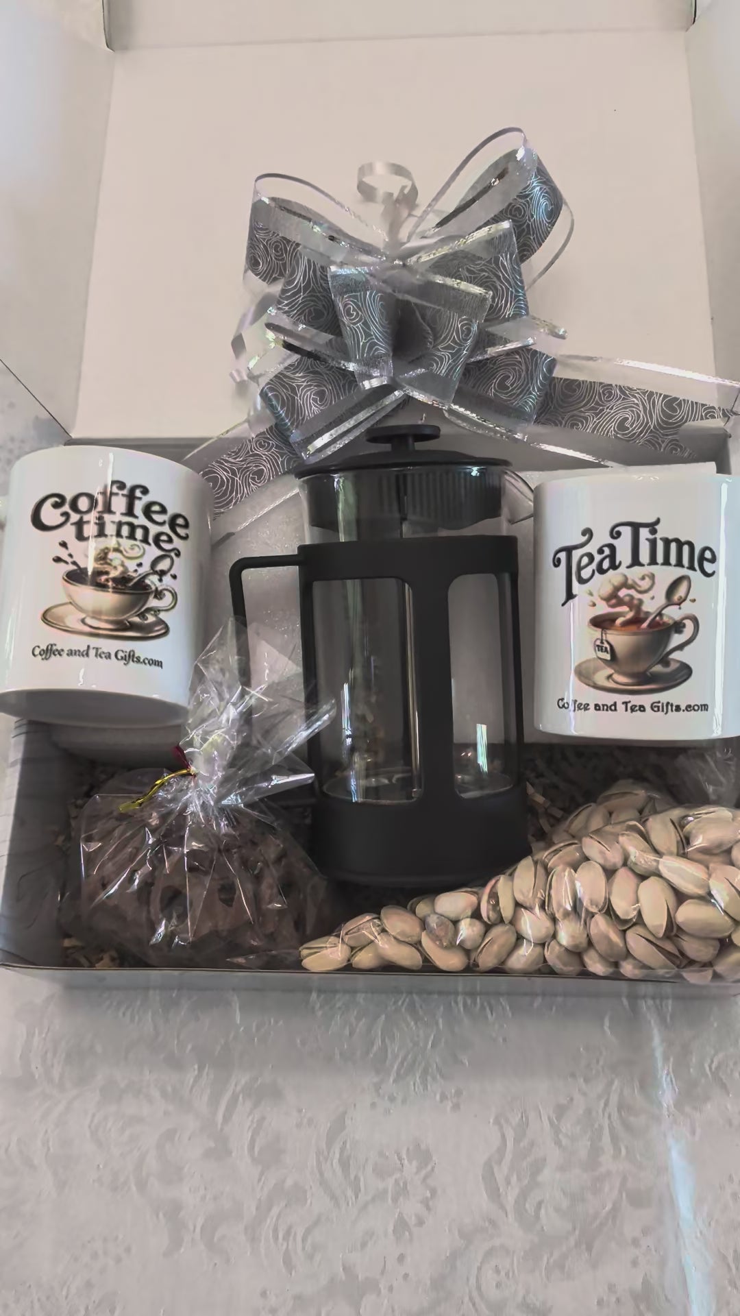 Large Coffee & Tea Brewer, Mugs & Snacks Gift Box — Deluxe Set