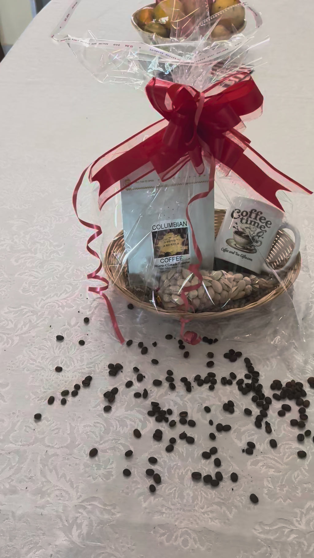 Colombian Micro-Climate Reserve Coffee Gift Basket — Coffee Time Mug & Pistachios