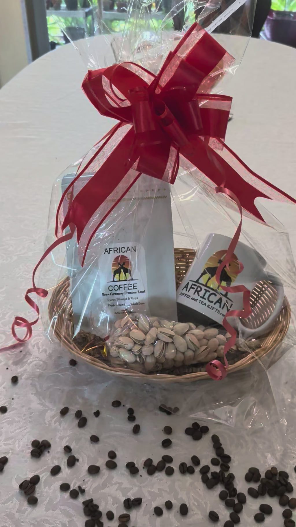 African Buna Ceremony Coffee Gift Basket — Traditional Coffee, Mug & Pistachios