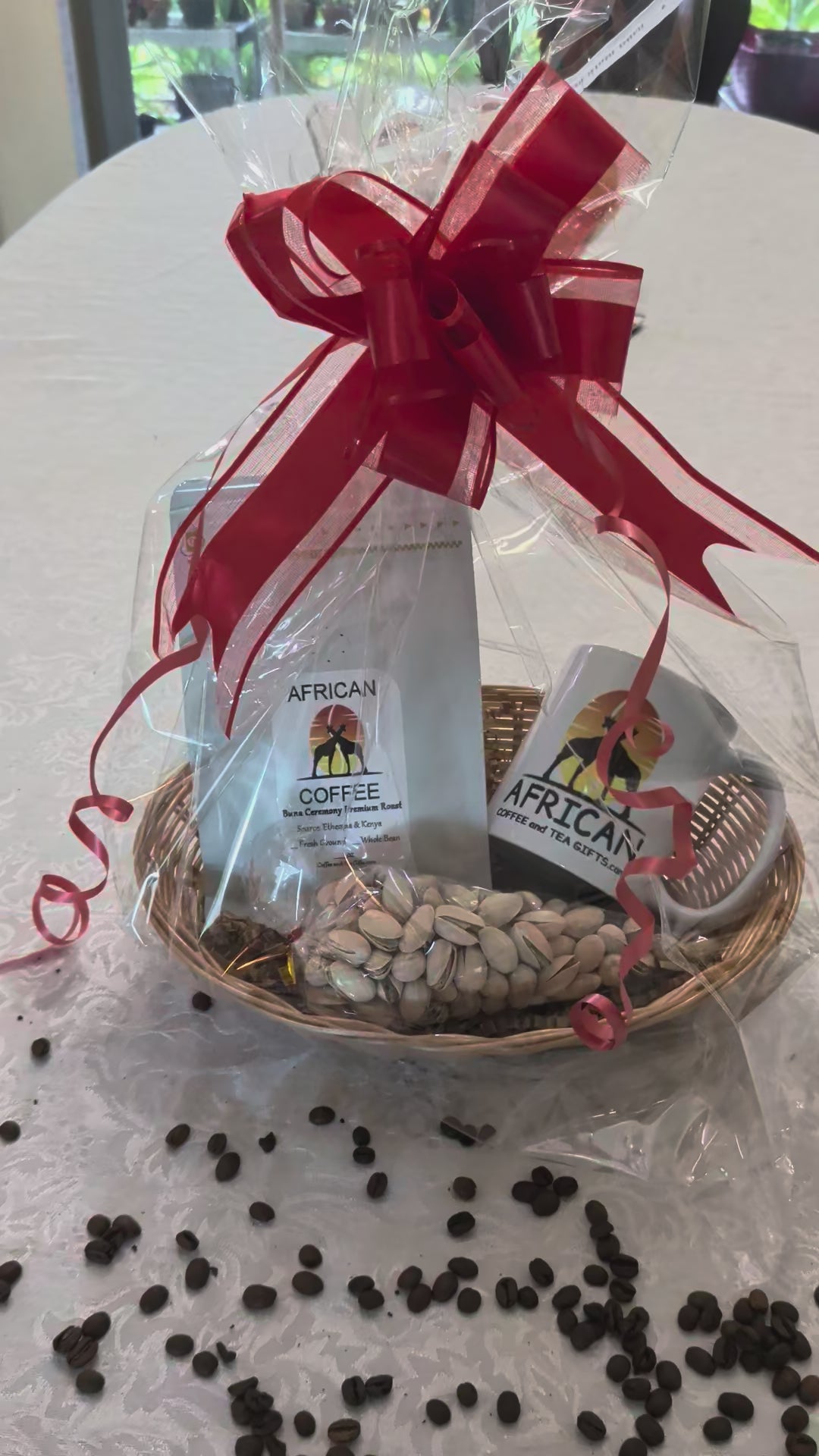 African Buna Ceremony Coffee Gift Basket — Traditional Coffee, Mug & Pistachios